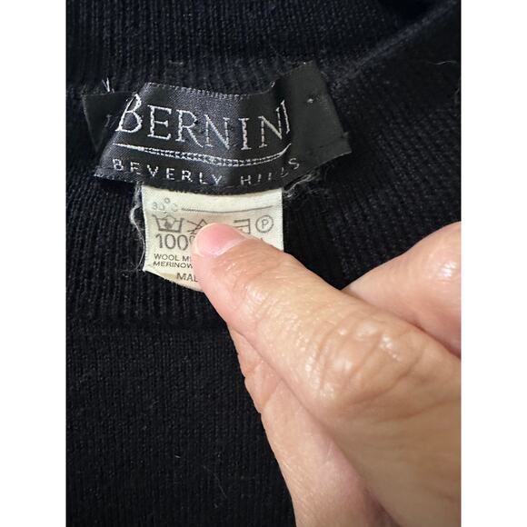 Bernini Extrafine Merino Wool Sweater Black Mock Neck Italy Men, Large - Picture 3 of 7